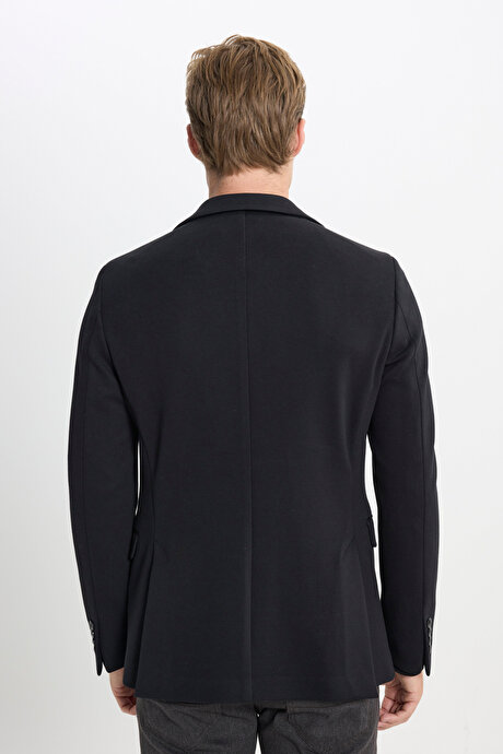 Pamuklu Slim Fit Dar Kesim Mono Yaka Kapak Cepli Siyah Ceket resmi
