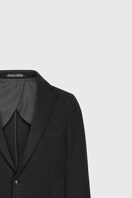 Pamuklu Slim Fit Dar Kesim Mono Yaka Kapak Cepli Siyah Ceket resmi