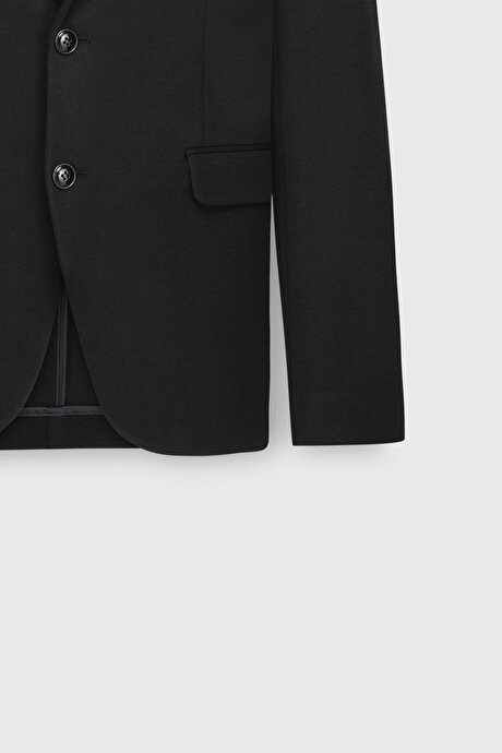 Pamuklu Slim Fit Dar Kesim Mono Yaka Kapak Cepli Siyah Ceket resmi