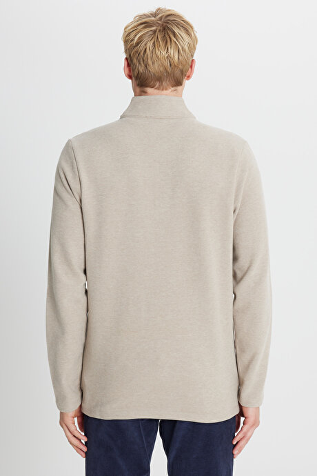 Pamuklu Slim Fit Dar Kesim Bato Yaka Uzun Kollu Bej Uzun Kollu Tişört resmi