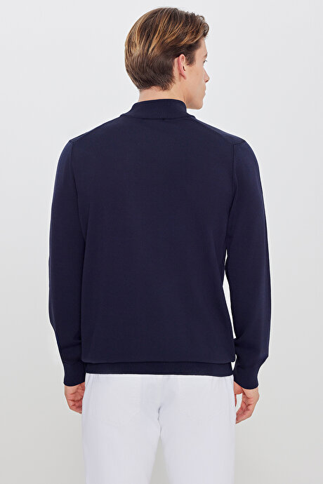 Standart Fit Normal Kesim Yarım Balıkçı Yaka Triko Lacivert Kazak resmi