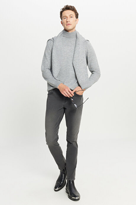 Standart Fit Normal Kesim Tam Balıkçı Yaka Triko Açık Gri Kazak resmi