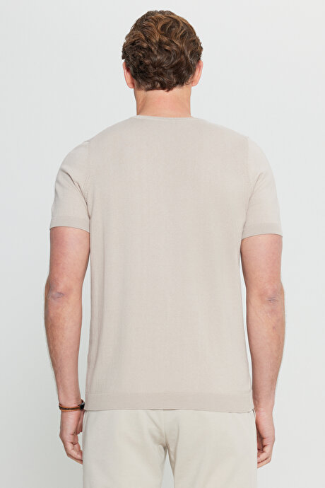 %100 Pamuk Standart Fit Normal Kesim Bisiklet Yaka Triko Vizon Tişört resmi