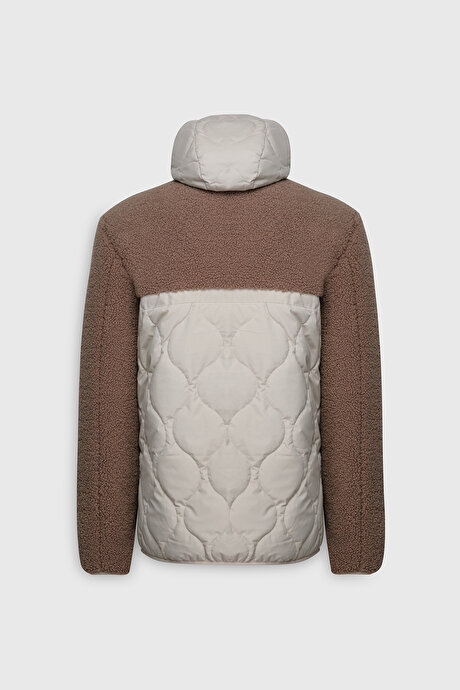 Termometreli Standart Fit Normal Kesim Kapüşon Yaka Fermuarlı Yan Cepli Bej Mont resmi