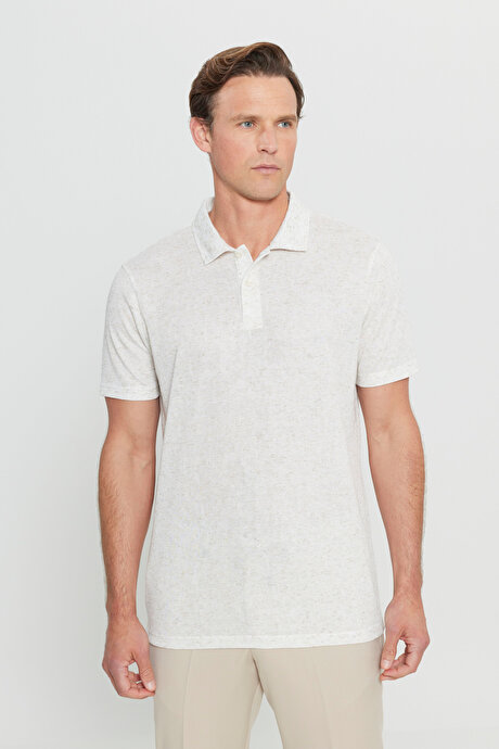 Keten Regular Fit Normal Kesim Polo Yaka Ekru Tişört resmi