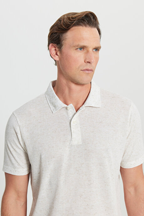 Keten Regular Fit Normal Kesim Polo Yaka Ekru Tişört resmi