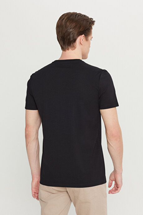 Pamuklu Slim Fit Dar Kesim Bisiklet Yaka Siyah Tişört resmi