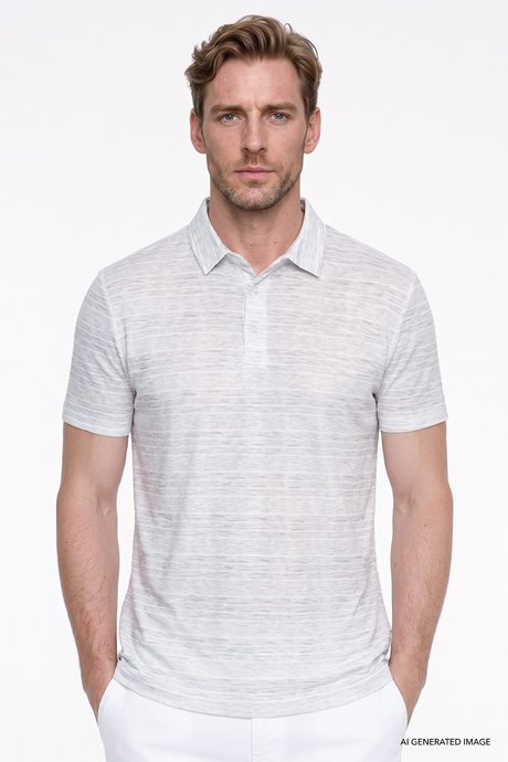 Pamuklu Slim Fit Dar Kesim Polo Yaka Baskılı Ekru Tişört resmi