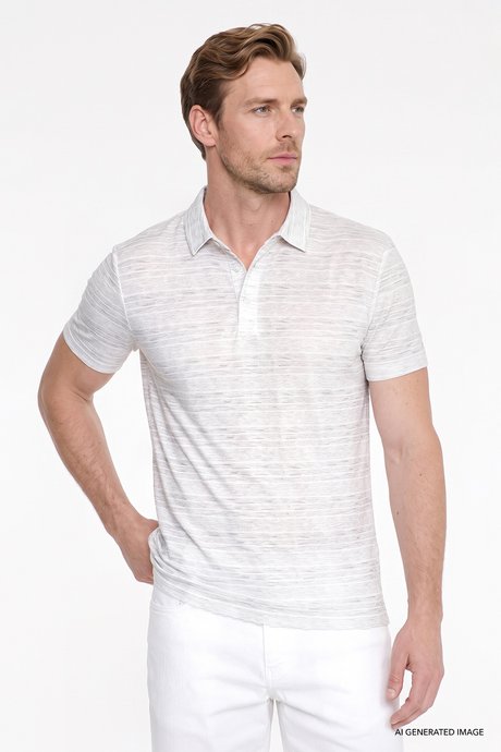 Pamuklu Slim Fit Dar Kesim Polo Yaka Baskılı Ekru Tişört resmi