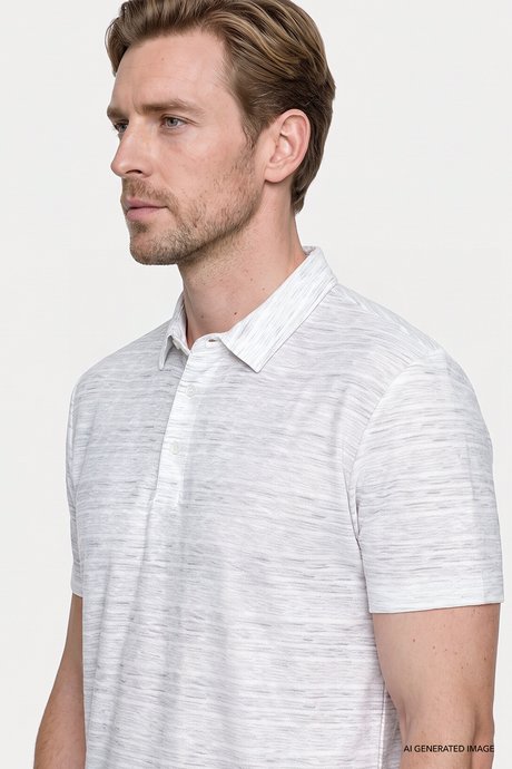 Pamuklu Slim Fit Dar Kesim Polo Yaka Baskılı Ekru Tişört resmi