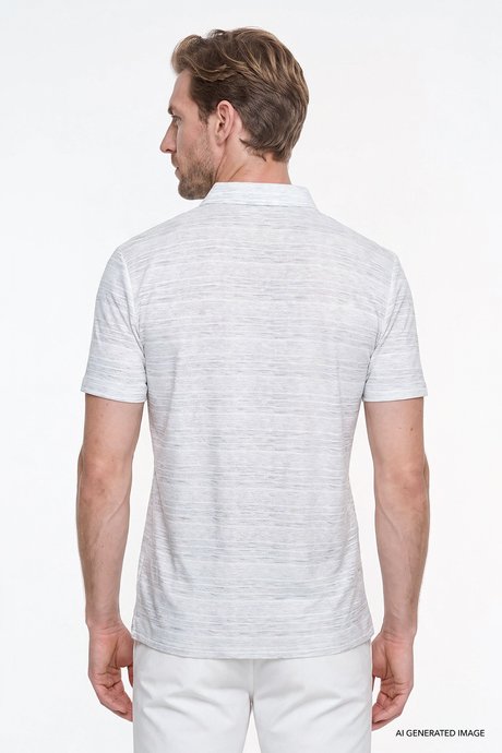 Pamuklu Slim Fit Dar Kesim Polo Yaka Baskılı Ekru Tişört resmi