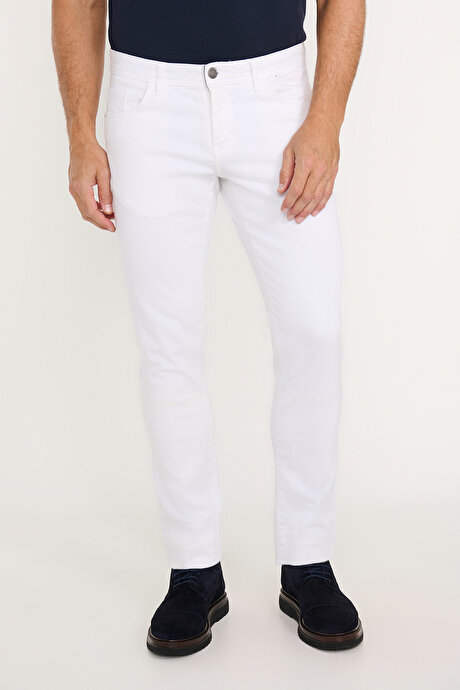 360 Derece Her Yöne Esneyen Rahat Slim Fit Beyaz Pantolon resmi