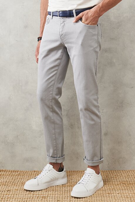360 Derece Her Yöne Esneyen Rahat Slim Fit Gri Pantolon resmi