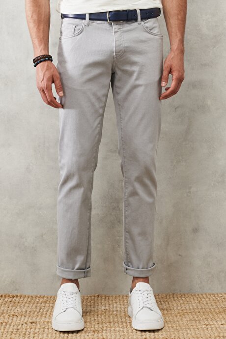 360 Derece Her Yöne Esneyen Rahat Slim Fit Gri Pantolon resmi