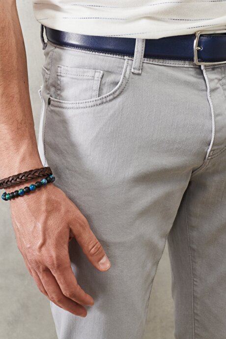360 Derece Her Yöne Esneyen Rahat Slim Fit Gri Pantolon resmi