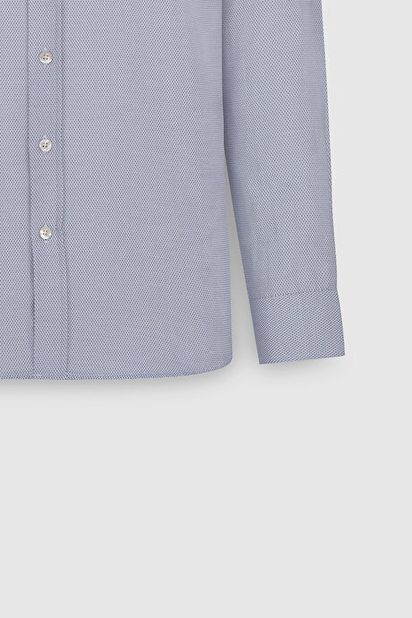Pamuklu Slim Fit Dar Kesim Klasik Yaka Armürlü Beyaz-Lacivert Gömlek resmi