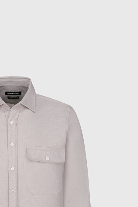 Oxford Slim Fit Dar Kesim Klasik Yaka Çift Kapak Cepli Bej Gömlek resmi