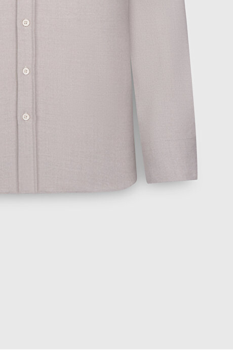 Oxford Slim Fit Dar Kesim Klasik Yaka Çift Kapak Cepli Bej Gömlek resmi