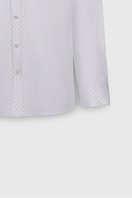 Pamuklu Slim Fit Dar Kesim Klasik Yaka Armürlü Beyaz-Haki Gömlek resmi