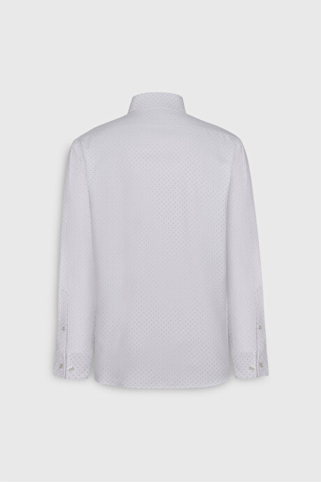 Pamuklu Slim Fit Dar Kesim Klasik Yaka Armürlü Beyaz-Haki Gömlek resmi