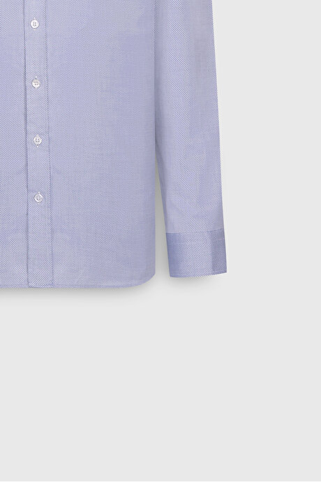 %100 Pamuk Slim Fit Dar Kesim Armürlü Açık Mavi Gömlek resmi