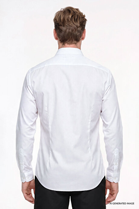 Non-Iron Ütü Gerektirmeyen %100 Pamuk Slim Fit Dar Kesim Klasik Yaka Beyaz Gömlek resmi