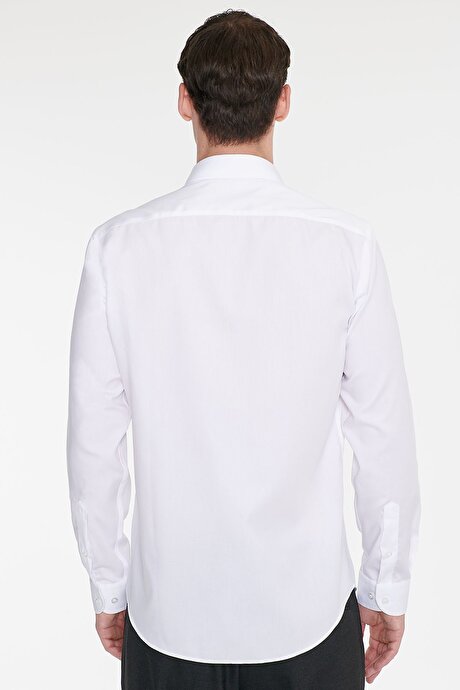 Non-Iron Ütü Gerektirmeyen %100 Pamuk Slim Fit Dar Kesim Klasik Yaka Beyaz Gömlek resmi