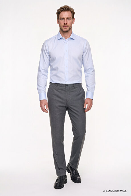 Non-Iron Ütü Gerektirmeyen %100 Pamuk Slim Fit Dar Kesim Klasik Yaka Açık Mavi Gömlek resmi