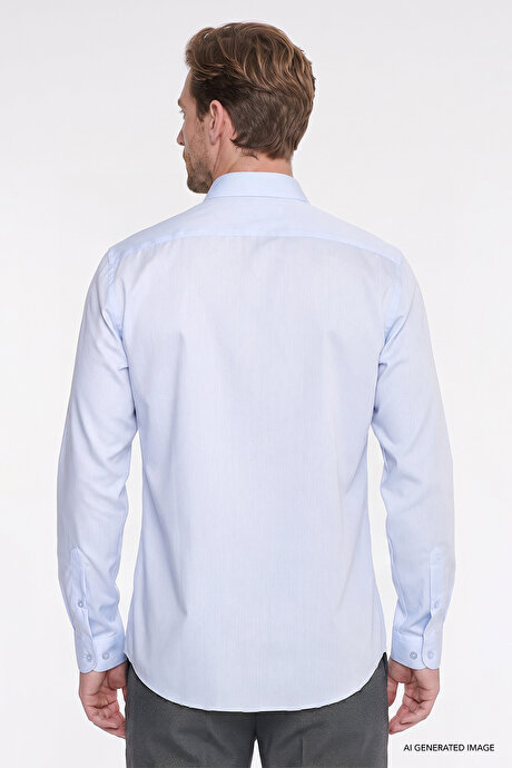 Non-Iron Ütü Gerektirmeyen %100 Pamuk Slim Fit Dar Kesim Klasik Yaka Açık Mavi Gömlek resmi