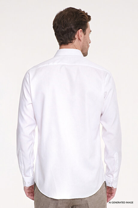 Non-Iron Ütü Gerektirmeyen %100 Pamuk Slim Fit Dar Kesim Klasik Yaka Beyaz Gömlek resmi