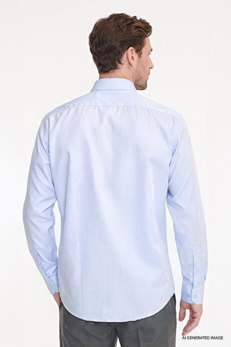 Non-Iron Ütü Gerektirmeyen %100 Pamuk Slim Fit Dar Kesim Klasik Yaka Açık Mavi Gömlek resmi