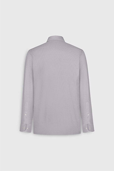 %100 Pamuk Slim Fit Dar Kesim Klasik Yaka Kareli Gri-Beyaz Gömlek resmi
