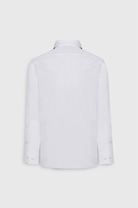%100 Pamuk Slim Fit Dar Kesim Düğmeli Yaka Oxford Beyaz Gömlek resmi