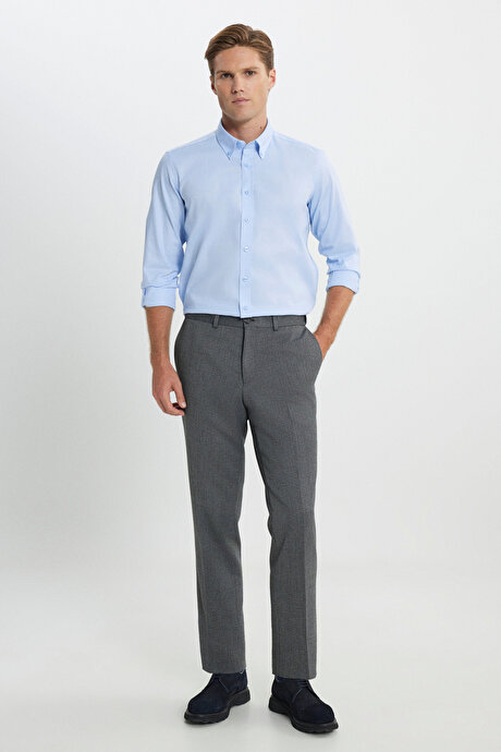 %100 Pamuk Slim Fit Dar Kesim Düğmeli Yaka Oxford Mavi Gömlek resmi