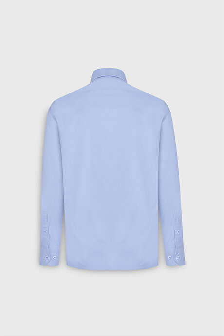%100 Pamuk Slim Fit Dar Kesim Düğmeli Yaka Oxford Mavi Gömlek resmi