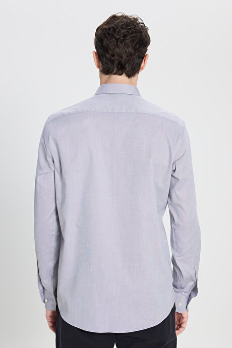 %100 Pamuk Slim Fit Dar Kesim Düğmeli Yaka Oxford Siyah Gömlek resmi