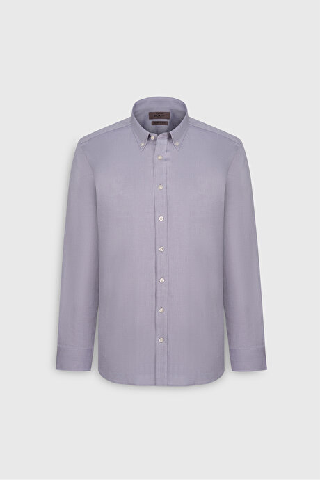 %100 Pamuk Slim Fit Dar Kesim Düğmeli Yaka Oxford Siyah Gömlek resmi