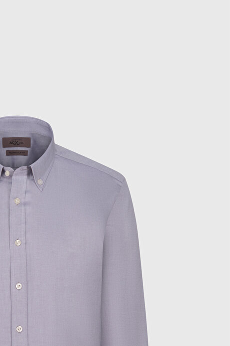 %100 Pamuk Slim Fit Dar Kesim Düğmeli Yaka Oxford Siyah Gömlek resmi