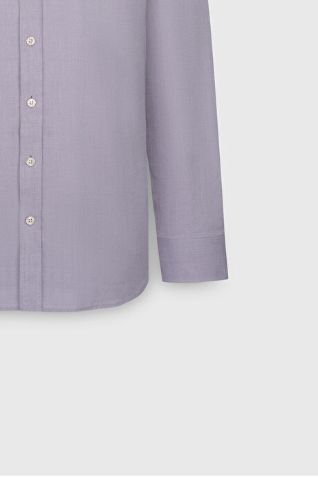 %100 Pamuk Slim Fit Dar Kesim Düğmeli Yaka Oxford Siyah Gömlek resmi