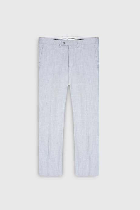 Slim Fit Dar Kesim Mono Yaka Çizgili Kapak Cepli Açık Gri Takım Elbise resmi