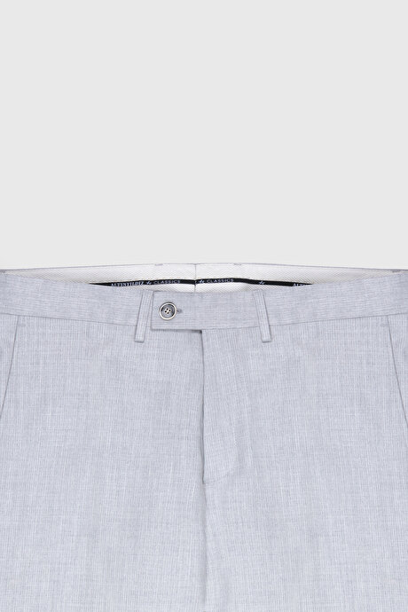 Slim Fit Dar Kesim Mono Yaka Çizgili Kapak Cepli Açık Gri Takım Elbise resmi