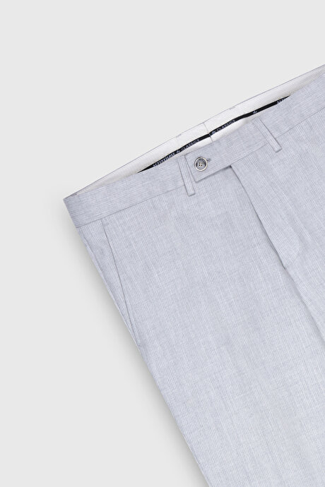 Slim Fit Dar Kesim Mono Yaka Çizgili Kapak Cepli Açık Gri Takım Elbise resmi