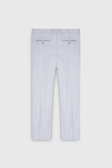 Slim Fit Dar Kesim Mono Yaka Çizgili Kapak Cepli Açık Gri Takım Elbise resmi