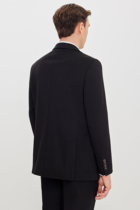 Slim Fit Kırlangıç Yaka Beli Bağlamalı Yan Cepli Siyah Takım Elbise resmi