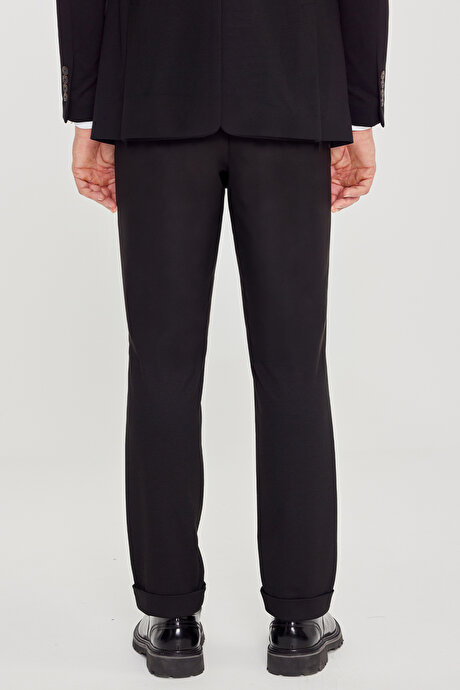 Slim Fit Kırlangıç Yaka Beli Bağlamalı Yan Cepli Siyah Takım Elbise resmi