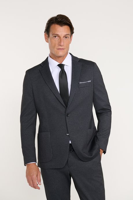 Taşınabilir Torbalı Slim Fit Mono Yaka Desenli Antrasit Takım Elbise resmi