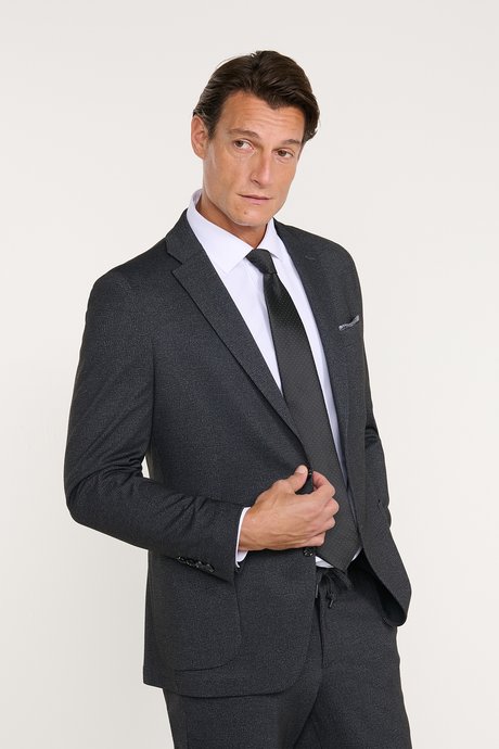 Taşınabilir Torbalı Slim Fit Mono Yaka Desenli Antrasit Takım Elbise resmi