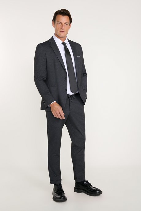 Taşınabilir Torbalı Slim Fit Mono Yaka Desenli Antrasit Takım Elbise resmi