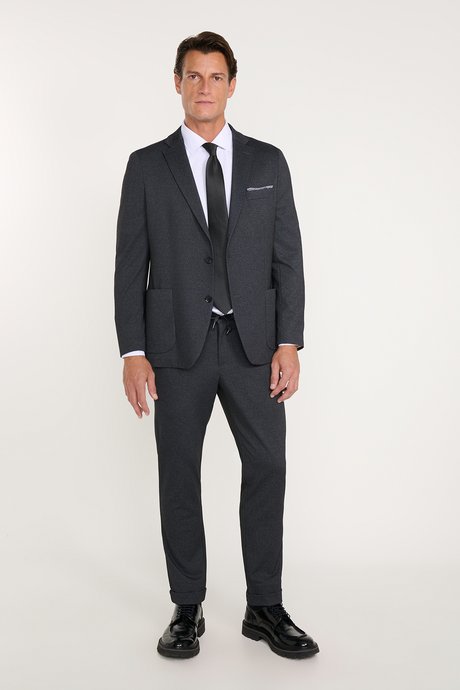 Taşınabilir Torbalı Slim Fit Mono Yaka Desenli Antrasit Takım Elbise resmi