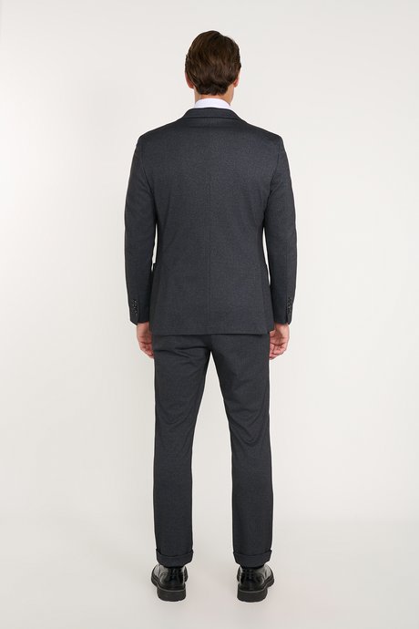 Taşınabilir Torbalı Slim Fit Mono Yaka Desenli Antrasit Takım Elbise resmi